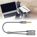 New Silver Gray 3.5mm Headphone Splitter 2 In 1 Male To Female Nylon Knitted 3.5