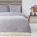Sleepdown Teddy Fleece Duvet Cover Bedding Set Thermal Warm Cosy Super Soft - 135cm x 200cm + 1 Pillowcase 80cm x 80cm - Grey