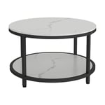 Vicco - Table basse Ontario, Marbre blanc, 80 x 46 cm Rond