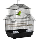 Pawhut - Cage à oiseaux design maison perchoirs mangeoires balançoire 3 portes plateau excrément amovible + poignée transport métal noir