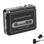 Portable Stereo USB Cassette Player Black Plastic Capture Audio Music7854