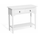 Beliani - Table Console Blanche en Bois et mdf avec 2 Tiroirs et une Etagère de Style Traditionnel pour Intérieur Scandinave ou Classique