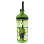 GOBELET RÉUTILISABLE POUR ENFANTS EN PLASTIQUE SANS BPA 430 ML AVEC FIGURINE 3D SUR LE COUVERCLE | AVENGERS HULK, Vert