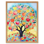 Apple Tree Fruit Harvest Day Folk Art Bright Watercolour Painting Art Print Framed Poster Wall Decor 12x16 inch