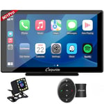 Carpuride w901 Pro Wireless Carplay & Android Auto with Backup Cam & SWC, Dual Bluetooth, Mirror Link/GPS/Siri/FM, Support Trucks Dashboard Mounted