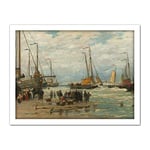 Artery8 Mesdag Fishing Pinks In Breaking Waves Painting Artwork Framed Wall Art Print 18X24 Inch