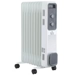 Oil Filled Radiator Portable Space Heater With 9 Fin, 3 Heat Settings - White