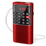 PRUNUS J-328 Radio Portable, Petite Radio Portable Rechargeable avec Fonction d'Enregistrement, Poste Radio FM Portable Supporte MP3/TF/AUX (Rose)