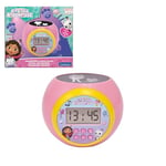 Lexibook, Gabby's Dollhouse, clock-projector with alarm and snooze function, nightlight with timer, LCD screen, battery-operated, Pink, One size