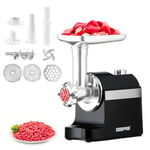 Geepas Electric Meat Grinder | Stainless Steel Meat Mincer & Sausage Stuffer, Food Grinding Mincing Machine with Kibbe | 3 Different Cutting Plates, Reverse Function, 1800W, Plastic Housing, Black