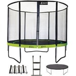 Trampoline de jardin rond 305 cm + filet + échelle + bâche + kit ancrage punchi Vert - Kangui