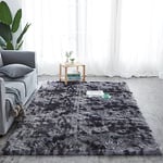 Amazinggirl Tapis Salon Shaggy 100 x 160 cm - Descente de lit Chambre Grande Taille Tapis Poils Longs Moderne tapid Moquette Poil Long tapi Noir avec Motif