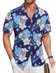 COOFANDY Mens Hawaiian Shirts Short Sleeve Summer Shirts Holiday Funky Shirts Hawaii Tropic Shirt Aloha Floral Shirt for Party Beach Shirts Floral Leaves Blue M