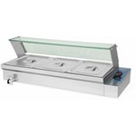 vertes Bain Marie Chauffe-Plats Professionnel Électrique 1500W en Inox (Incl. 3x 1/2 GN Récipient Avec Couvercle Pour 3x 6L, Robinet de Vidange,