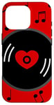 Coque pour iPhone 16 Pro notes de musique disque vinyle album coeur rouge valentines vintage