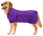 Geyecete Peignoir Chien en Microfibre Super Absorbante,Serviette Chien,Sac de séchage Rapide pour Chien,Manteau de séchage pour Animaux, Convient pour Moyen Grand Chien-Violet-XL