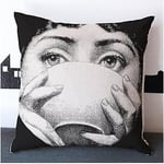 Bomullsfylld Kvadratisk Kuddfodral Kuddeöverdrag Kudde Hölje Kuddfodral för Soffa Fornasetti faceTea cup Tea (45cmx45cm)