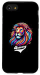 Coque pour iPhone SE (2020) / 7 / 8 Lion coloré avec inscription « Bravery »