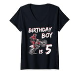 Womens Motocross 5th Birthday Boy 5 Year Old Dirt Bike V-Neck T-Shirt