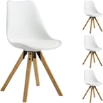 Idimex - Lot de 4 chaises de salle à manger tyson style scandinave design nordique piètement bois massif, siège coque en plastique blanc - Blanc