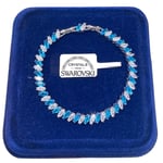 Bracelet Tennis Bande Bleu Pl. or Blanc 18k avec des Cristaux Swarovski