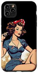 Coque pour iPhone 11 Pro Max Retro Patriotic Pin-up Vintage USA Flag American Beauty Girl