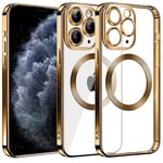 S. Dawezo Coque Magnétique pour iPhone 11 Pro, Compatible avec MagSafe, Protection Militaire, Résistante aux Rayures, Résistante aux Chocs, Coque Mince et Transparente pour iPhone 11 Pro, Or