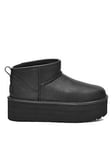 UGG Classic Ultra Mini Platform Boots - Black Leather, Black, Size 8, Women