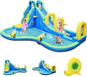 Jeux de Piscine structure Gonflable Impermeable Toboggan et Filet de Protecteur Aire de Jeux Gonflable avec souffleur