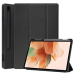 Étui Pour Tablette Samsung Galaxy Tab S7 Fe Sm-T730, Sm-T735, Sm-T736 - Cuir Synthétique, Noir Housse Pochette