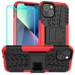 Yiakeng pour Coque iPhone 13 avec Protecteur d'écran, Double Couche Antichoc Protection avec Support pour Coque iPhone 13 (Rouge)