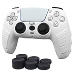 CHIN FAI for Sony PS5 Dualsense Controller Skin case, Anti-Slip Silicone Cover Protective Case for Sony Playstation 5 PS5 Controller Gamepad Game Accessories with 6 Thumb Grips-White