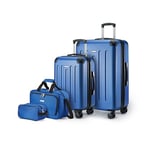 Amazon Basics Ensemble de Bagages Rigides, 4 Pièces, Grande Valise, Bagage Cabine, Sac Fourre-Tout, Sac de Voyage Compact, Extensible, 4 roulettes Pivotantes, Bleu Marine