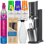 SodaStream Crystal 3.0 QuickConnect Black One Bottle + Sirap för Sodastream Pepsi, Mirinda, 7UP + SpinelSoda metallstrån x10