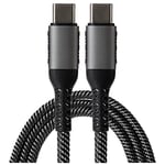 Maplin Braided USB C to USB C 60W Cable Grey Black, 3m, for Apple MacBook, iPad Pro, iPad Air, iPhone 15, Samsung Galaxy phones, Microsoft Surface, Google Pixel, Honor and more