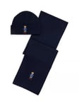 Ralph Lauren Bear Wool Blend Beanie & Scarf Set, Hunter Navy