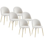 Lot de 6 chaises - Tissu bouclette et acier inoxydable doré - Blanc - melbourne