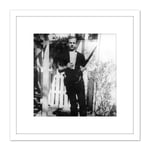 JFK Kennedy Assassin Harvey Oswald Backyard Photo 8X8 Inch Square Wooden Framed Wall Art Print Picture with Mount