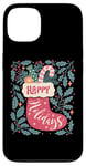 Coque pour iPhone 13 Chaussette bohème Happy Holidays rétro en forme de canne à sucre d'orge de Noël