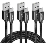 3M+1M+0.3M Cable USB C Charge Rapide, Câble USB vers USBC Nylon Tressé Type C Cordon Chargeur pour iPhone 15 Pro Max, Samsung Galaxy S10 S23 S22 S21 A55 A54 A53 A35 A25 A15 A14 A13, Noir