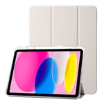 EIDERWOOD iPad 10.9" (2024/2022) Tri-fold Konst Läder Fodral med Apple Pencil Hållare - Creme