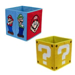 Nintendo Super Mario Lot de 2 boîtes de rangement pliables sous licence officielle Motif visage de Mario et Luigi Parfait pour organiser une chambre d'enfant, une salle de jeux d'enfants, 30 x 30 cm