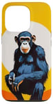 Coque pour iPhone 13 Pro Chimpanzé à l'horizon avec soleil dans le jeu de couleurs primate singe