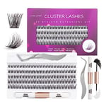 Individual Lashes 120 Cluster Lashes DIY Eyelash Extension Thin Band Wide Stem Lash Clusters with Tweezers and Lash Bond and Seal Lash Extension Kit Mix 10-16mm Length C/D Curl - OP17