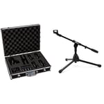 AKG Drum Set Session 1 Drum Microphone Pack & Tiger MCA49-BK Low Level Floor & Desktop Boom Microphone Stand – Bass Drum, Guitar Cab Mic Stand