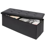 Pouf Coffre Pliant Conteneur Banc Tabouret Repose-Pieds Eco Cuir Noir