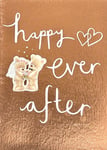 Happy Ever After Wedding Day Congratulations Bear Couple Rose Gold Foil Card - N