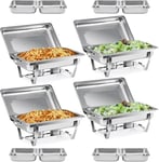 WILPREP Chafing Dish Buffet Set, 4 Pack 9L Chafers for Catering with 4 Full & 8 Half Size Pans Lids Foldable Frames Fuel Holders, Stainless Steel Food Warmers for Parties Buffets Banquets Dinners