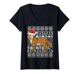 Womens Ugly Xmas Lighting Santa Hat Coyote Christmas V-Neck T-Shirt