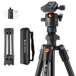 K&F Concept Trépied Appareil Photo Voyage, 163CM Trepied Léger en Aluminium, Trépied pour Smartphone avec Téléphone Support, Trépieds Caméra Compact avec 360° Rotule Ball pour DSLR Caméra(Seul 1.24KG)